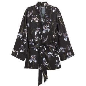 Womens H&M Black Floral Print Kimono Jacket Blazer - Sz 12
